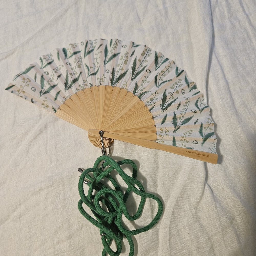 Dior Bamboo Hand Fan with Green Leaf Design GWP from 2024
